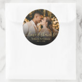 Sticker Rond Mariage photo Black Gold Script Love and Thanks (Sac)