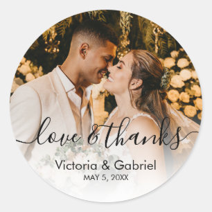 Sticker Rond Mariage Photo Calligraphie Script Photo Merci