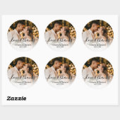 Sticker Rond Mariage Photo Calligraphie Script Photo Merci (Feuille)