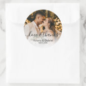 Sticker Rond Mariage Photo Calligraphie Script Photo Merci (Sac)