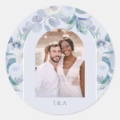 Sticker Rond Mariage photo Chic Blue Airy Floral (Devant)