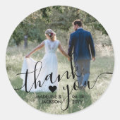Sticker Rond Mariage Photo & Elegant Black Script Merci (Devant)