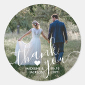 Sticker Rond Mariage Photo & Elegant Merci de script blanc (Devant)
