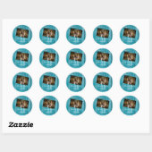 Sticker Rond Mariage photo en bois bleu rustique (Feuille)