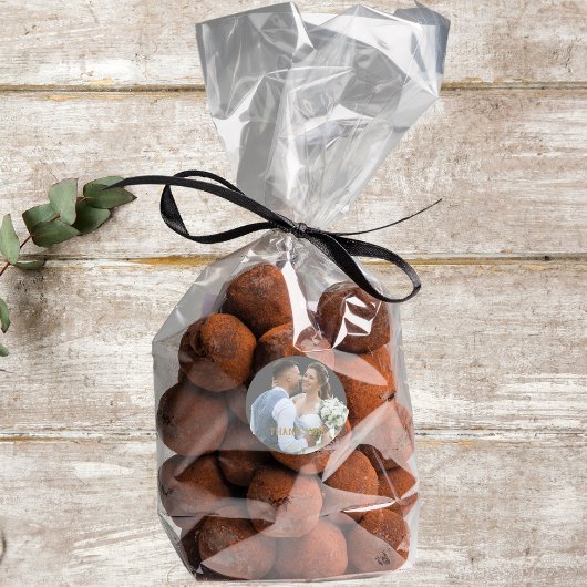 Sticker Rond Mariage Photo Gold Typographie Merci