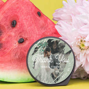 Sticker Rond mariage photo Gypsophila vert Merci