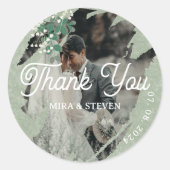 Sticker Rond mariage photo Gypsophila vert Merci (Devant)