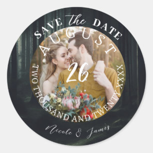 Sticker Rond Mariage Photo Image Moderne Enregistrer la Date