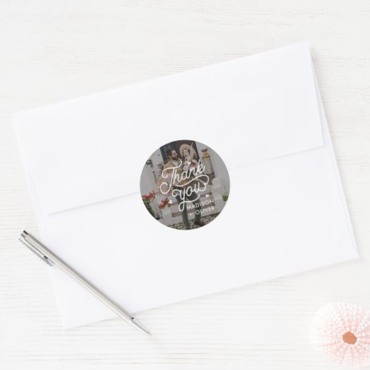Sticker Rond Mariage photo moderne Bold Typographie Merci (Enveloppe)