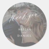 Sticker Rond Mariage photo moderne merci pour (Devant)