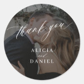 Sticker Rond Mariage photo moderne merci pour (Devant)