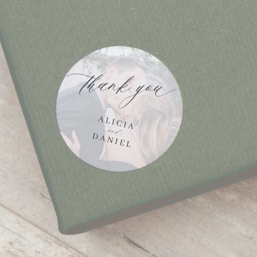 Sticker Rond Mariage photo moderne merci pour