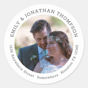 Sticker Rond Mariage Photo Newlyweds Nom de retour Adresse