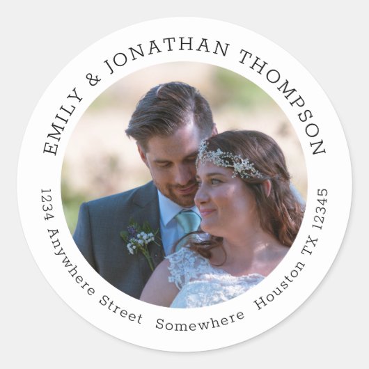 Sticker Rond Mariage Photo Newlyweds Nom de retour Adresse (Devant)
