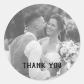Sticker Rond Mariage photo noir et blanc Merci cadeau  (Devant)