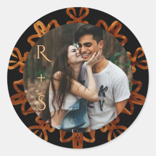 Sticker Rond Mariage photo ornemental Chic Gold
