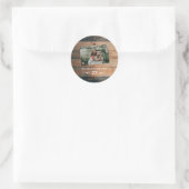 Sticker Rond Mariage photo rustique en bois (Sac)