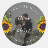 Sticker Rond Mariage photo rustique moderne tournesol enregistr (Devant)