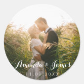 Sticker Rond Mariage Photo Script Whimsical moderne (Devant)