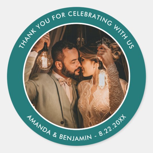 Sticker Rond Mariage photo turquoise de Merci moderne (Devant)