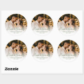 Sticker Rond Mariage Photo Vert Blanc Script Photo Merci (Feuille)