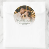 Sticker Rond Mariage Photo Vert Blanc Script Photo Merci (Sac)