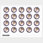 Sticker Rond Mariage photo violet Enregistrer la date (Feuille)