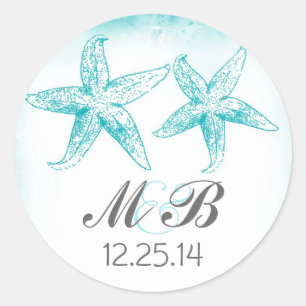 Sticker Rond mariage plage bleu étoile monocoque