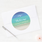 Sticker Rond Mariage plage de sable, mer et mouettes (Enveloppe)