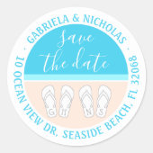 Sticker Rond Mariage plage Enregistrer la date Retourner l'adre (Devant)