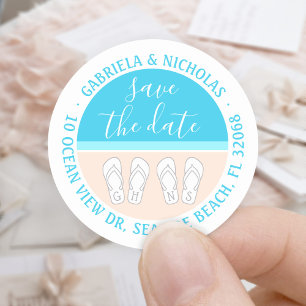 Sticker Rond Mariage plage Enregistrer la date Retourner l'adre