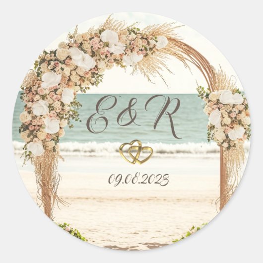 Sticker Rond Mariage plage Roses d'Arbor (Devant)