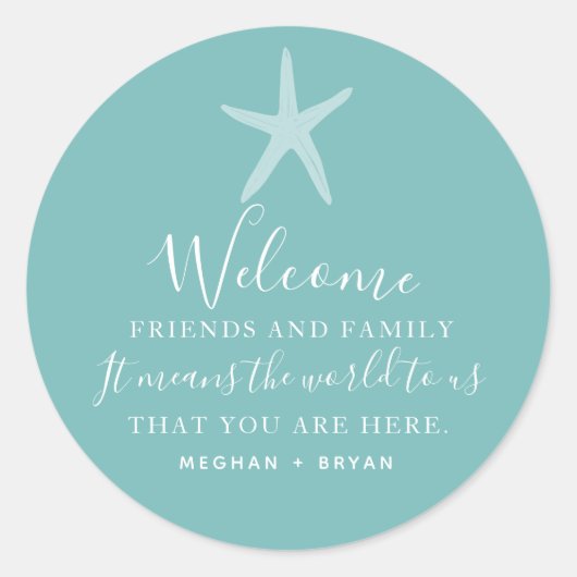 Sticker Rond Mariage plage Starfish Merci Mariage Faveur (Devant)