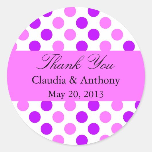 Sticker Rond Mariage Pois violet et rose (Devant)