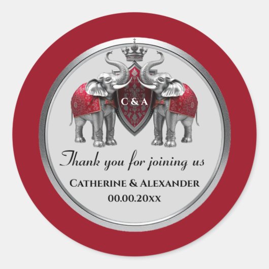Sticker Rond mariage pour les éléphants d'argent couronne royal (Devant)