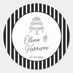 Sticker Rond Mariage rayé noir et blanc