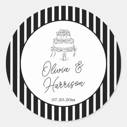 Sticker Rond Mariage rayé noir et blanc (Devant)