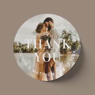 Sticker Rond Mariage Remerciements Photo Élégante Neutre et P