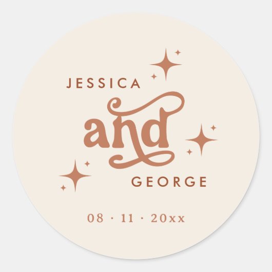 Sticker Rond Mariage Rétro, Bohème Terracotta (Devant)