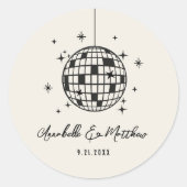 Sticker Rond Mariage Rétro Disco Dessiné à la Main (Devant)