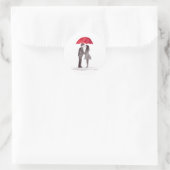 Sticker Rond Mariage romantique avec parapluie rouge aquarelle (Sac)
