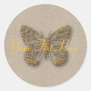 Sticker Rond Mariage romantique Baby shower Golden Butterfly