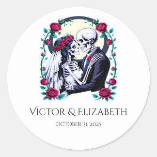 Sticker Rond Mariage romantique de squelette et mariée