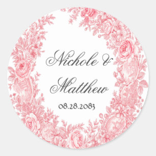 Sticker Rond Mariage romantique en toile rose