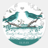 Sticker Rond Mariage Romantique Rustique Turquoise Menthe Oisea (Devant)