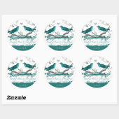 Sticker Rond Mariage Romantique Rustique Turquoise Menthe Oisea (Feuille)