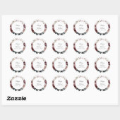 Sticker Rond Mariage rond floral Boho Bourgogne et Blush (Feuille)