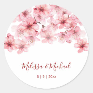 Sticker Rond Mariage Rose Blanc Fleur de Cerisier