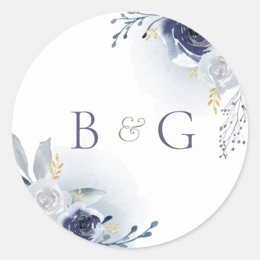 Sticker Rond mariage rose bleu monogramme (Devant)