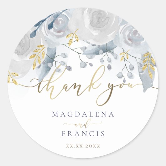 Sticker Rond mariage rose bleu pâle merci (Devant)